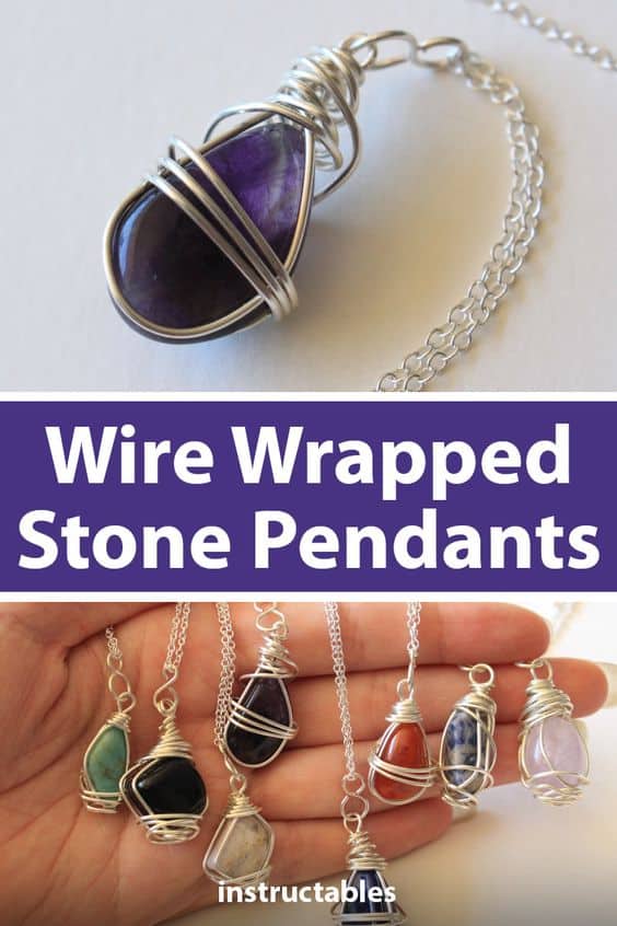 wire wrapped stone pendant homemade necklace